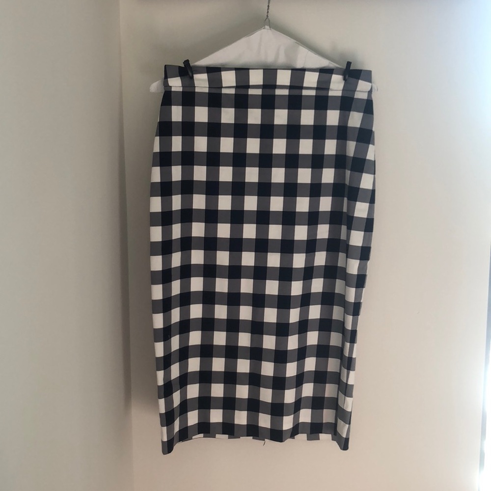 Navy Plaid Sateen Midi Pencil Skirt